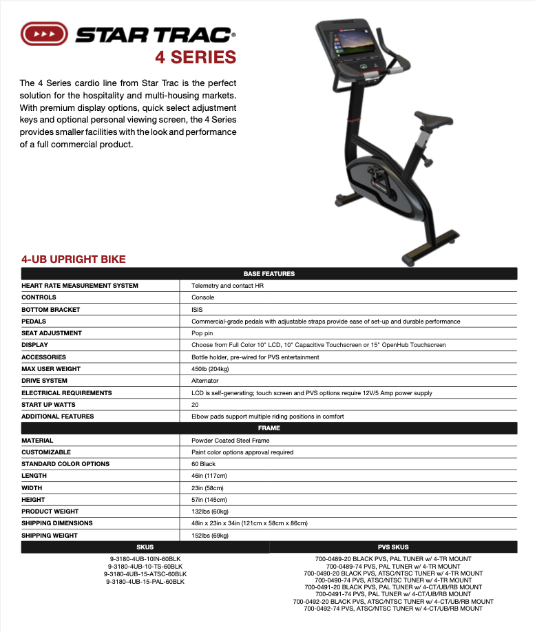 StarTrac 4UB Upright Bike (15" Touchscreen)