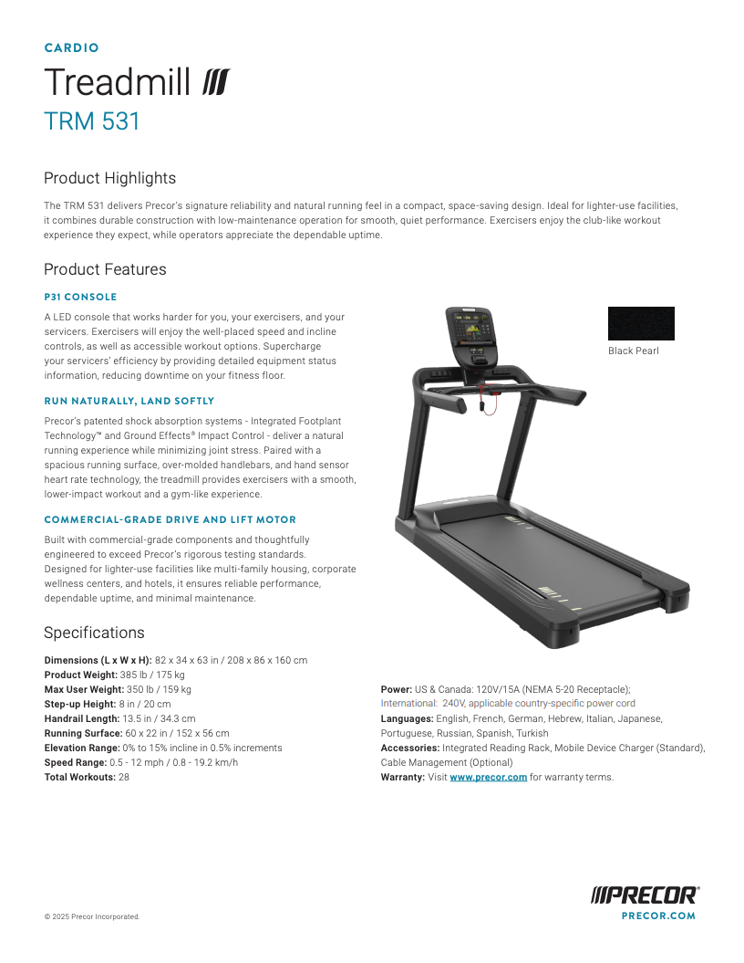 Precor TRM 531 Treadmill LCD Display