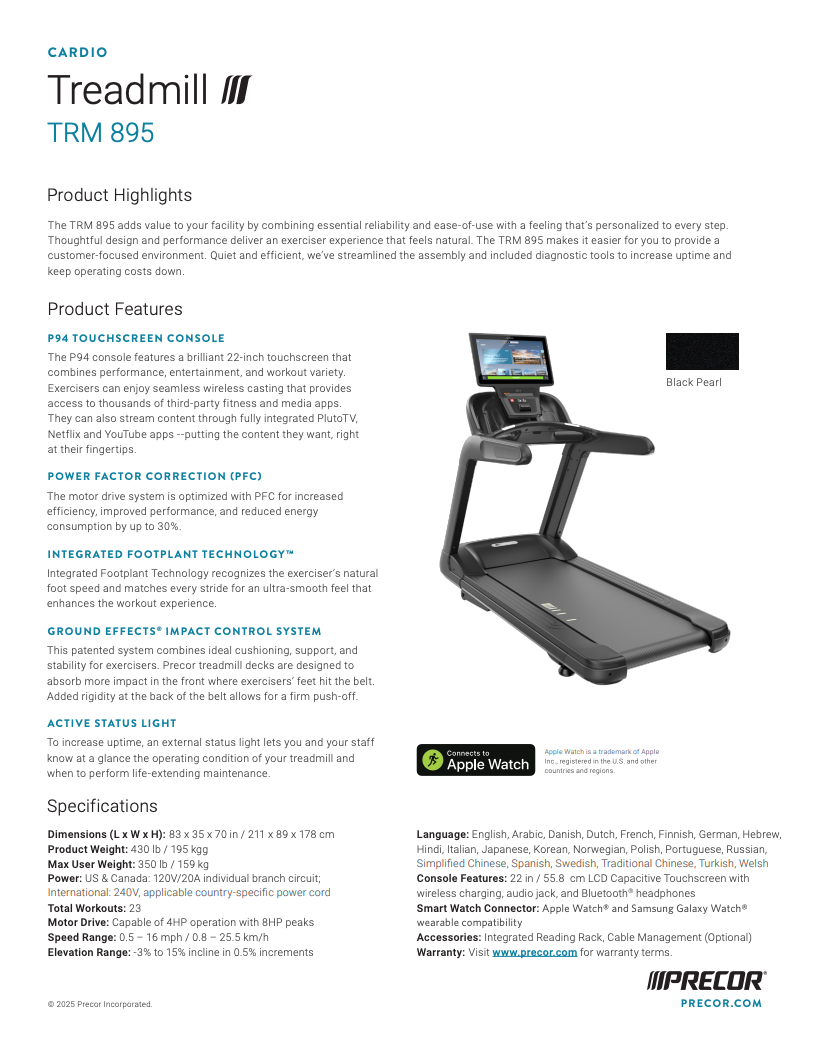 Precor TRM 835 Treadmill LCD Display