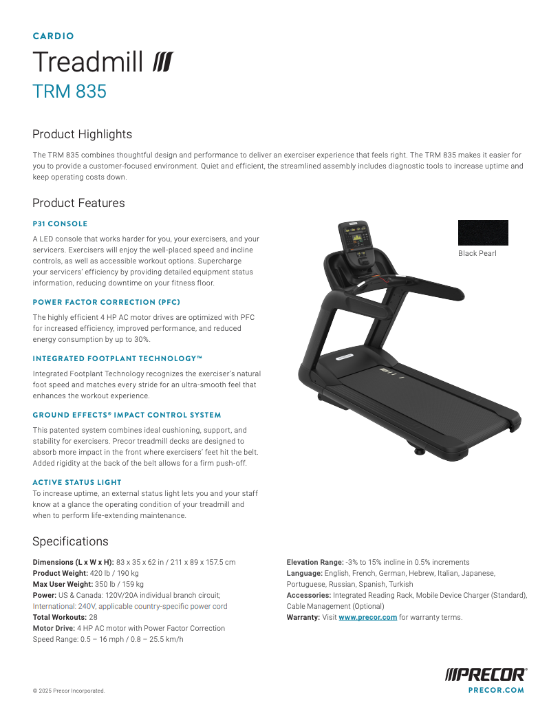 Precor TRM 835 Treadmill LCD Display