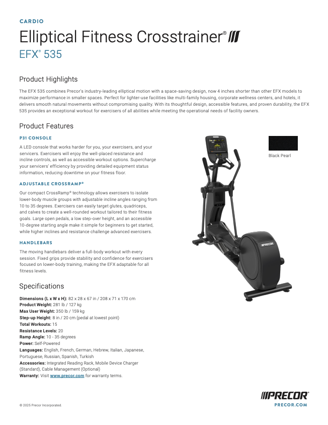 Precor EFX 585 Elliptical 16" touchscreen